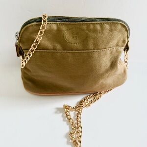 Hermes Vintage Bolide Canvas Green Pouch Pouchette Mini Cosmetic Bag